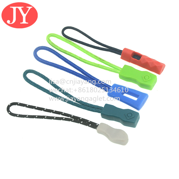 Wholesale JiaYang direct product good quality zip tags cord ,cord pvc rubber zipper puller 3D raised logo from china suppliers