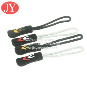 Wholesale JiaYang direct product good quality zip tags cord ,cord pvc rubber zipper puller 3D raised logo from china suppliers