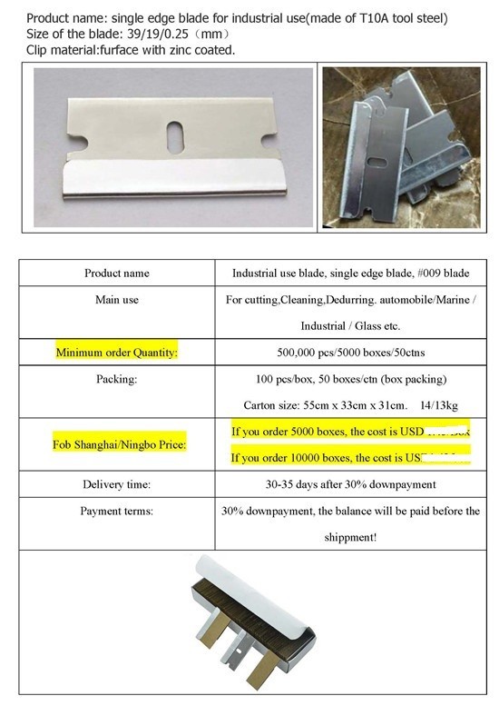 Wholesale industrial use single edge razor blade (#009) from china suppliers