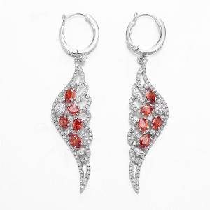 Wholesale White CZ Red Ruby Dangle Earrings Sterling Silver Wing Shaped from china suppliers