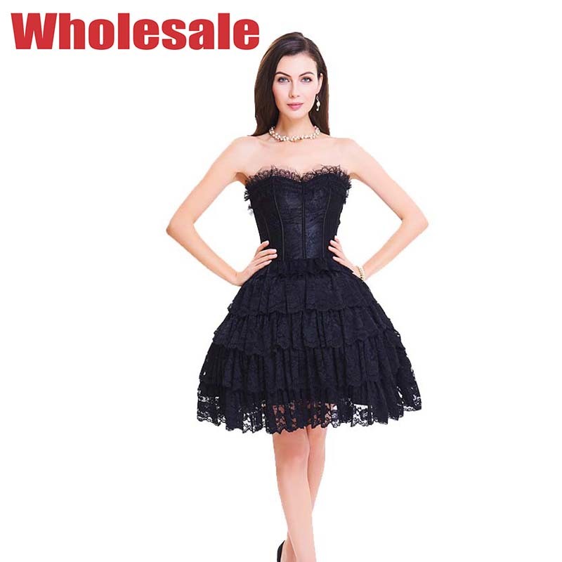 Wholesale Women'S Lacing Corset Top Satin Floral Boned Overbust Body Shaper Bustier Dress from china suppliers