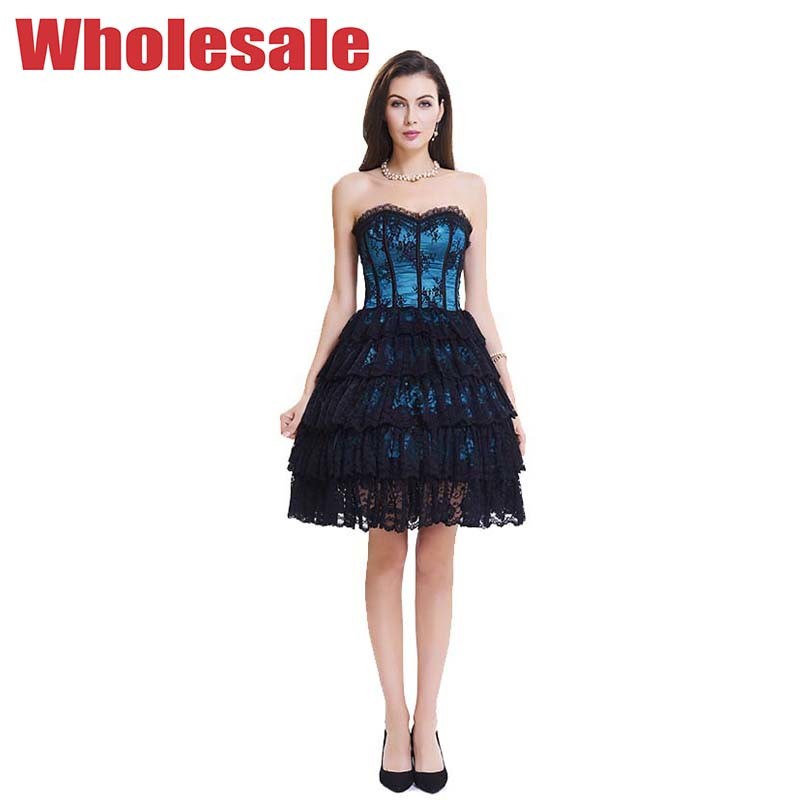 Wholesale Dark Blue Lace Bustier And Corset Plus Size Steel Boned Corset Dress from china suppliers