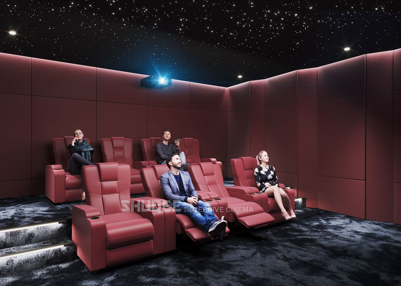 Wholesale Red Electric  Leather Cinema Sofa  For Home  Cinema System With Screen / Speaker/ Projector from china suppliers
