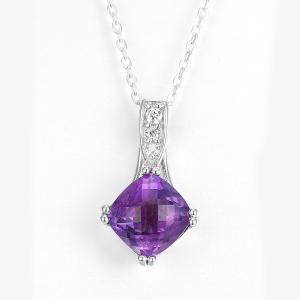Wholesale Rhodium Sterling Silver Gemstone Pendants 10mm Square Stone Necklace from china suppliers