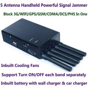 Wholesale 5 Antenna Portable High Power Handheld Cell Phone GSM CDMA DCS PHS 3G 4G LTE WiMax Signal Jammer Blocker W/ 20M Radius from china suppliers