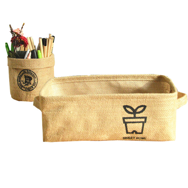 China Natural Jute desk table fabric organizer box basket for sale