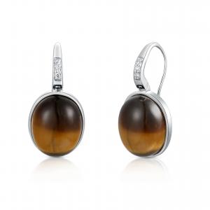 Wholesale Oval Earrings Design Inseted Brown Tiger'S-Eye AAA+ 925 Sterling Silver Gemstone Earrings from china suppliers