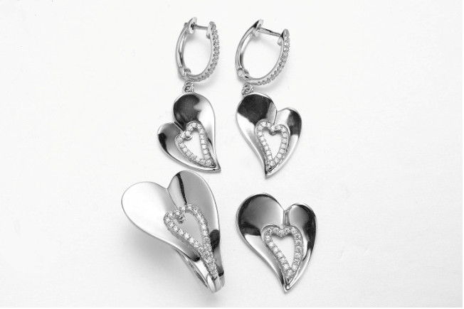Wholesale Telesthesia Sterling Silver Double Heart Necklace Cubic Zirconia from china suppliers