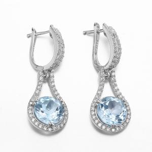 Wholesale English Lock Blue Topaz Dangle Earrings White Gold 4.0g from china suppliers