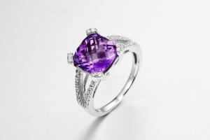 Wholesale 3.16g 925 Silver Gemstone Rings AAA CZ Female Amethyst Wedding Ring from china suppliers