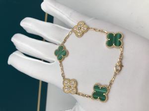 Wholesale 18k Real Gold Luxurious Vintage Alhambra Bracelet 5 Motifs With Malachite from china suppliers