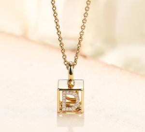 Wholesale 0.03ct 18K Yellow Gold Diamond Necklace A-Z Initials 3D Cube from china suppliers