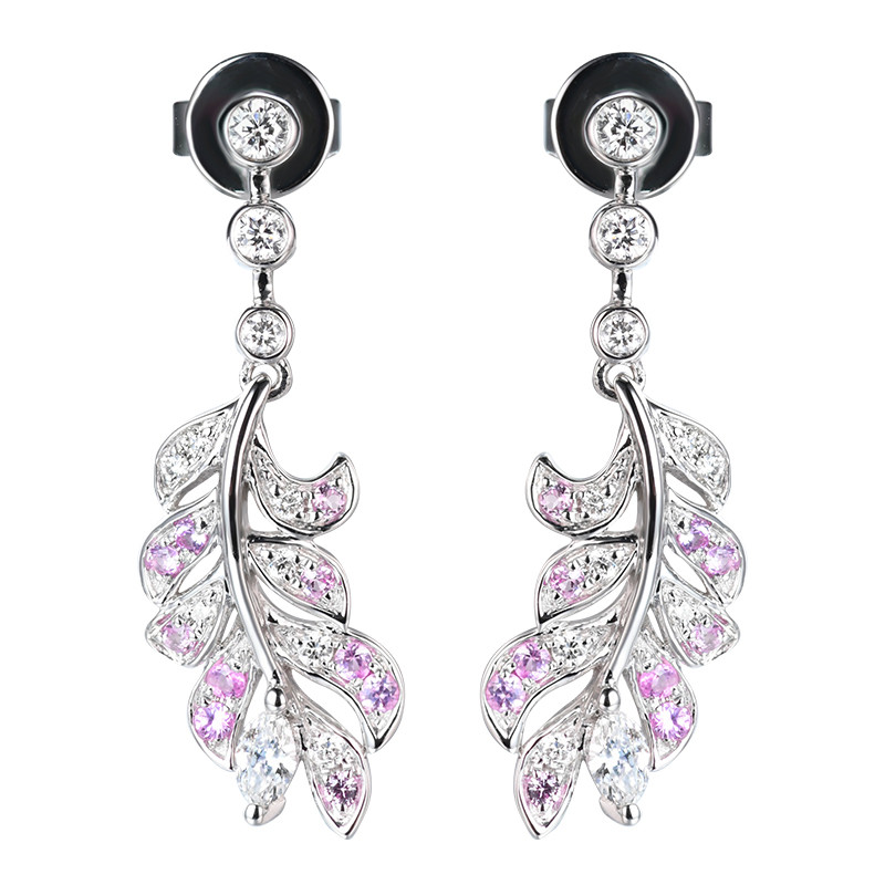 Wholesale Feather Stud Sterling Silver 18k White Gold Diamond Earrings For Women from china suppliers
