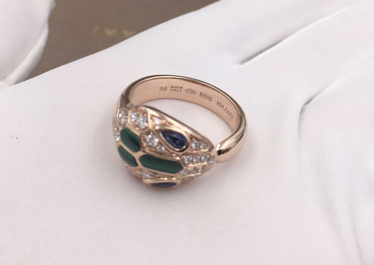 Wholesale Blue Sapphire Eyes 0.21 Carat 18K Gold Diamond Ring With Malachite from china suppliers