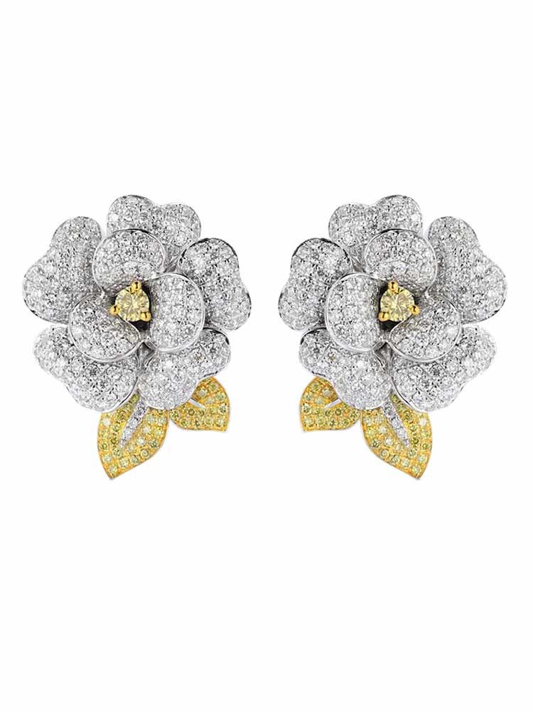 Wholesale Camellia Ear Clip Ear Ring Design 18k White Gold Diamond Earrings For Women from china suppliers