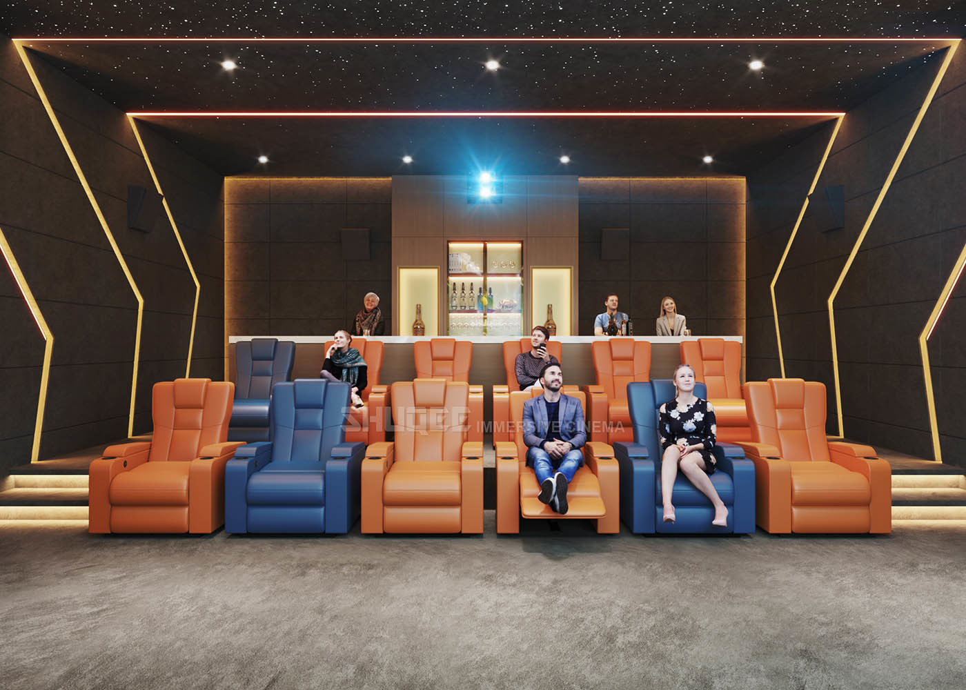 Wholesale 3D Home Cinema System With Genuine Leather Movie Theater Sofa Seats And Electric Recliner from china suppliers