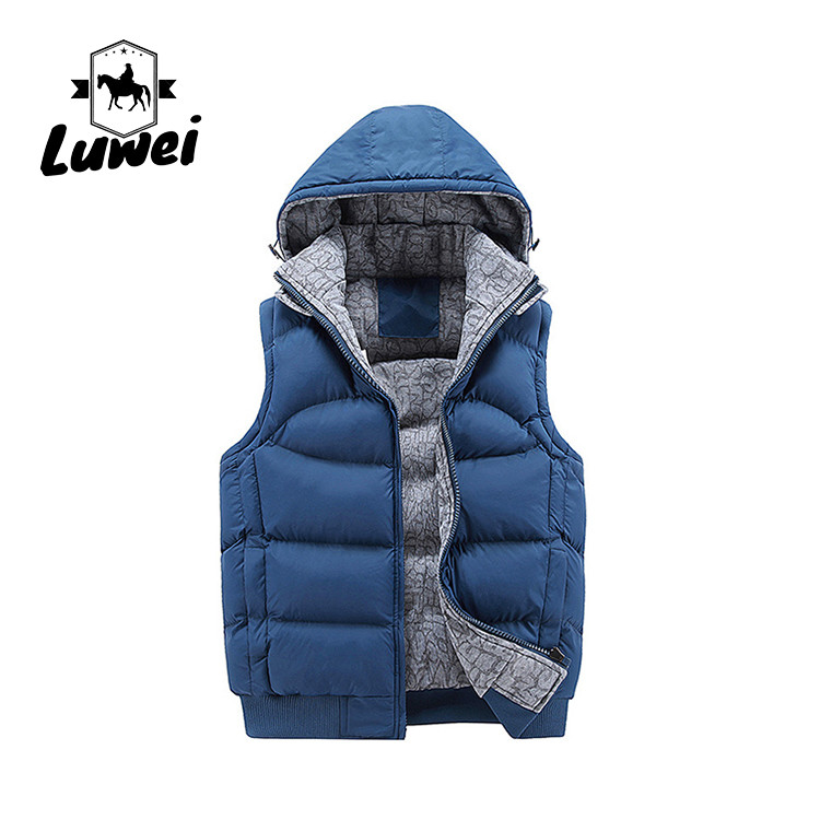 Wholesale China Custom Utility Warm Thick Waistcoat Utility Cotton Stand Collar Zipper Male Quilted Dress Vest Men with Hoodie from china suppliers