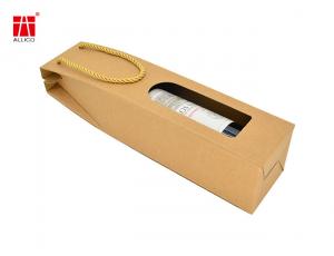 Wholesale 250g E Flute Brown Kraft Wine Bottle Gift Boxes With Rope Handing from china suppliers