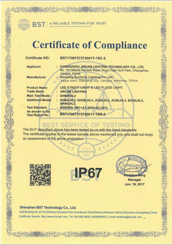 Danyang Runtong Lighting Co. ,Ltd Certifications