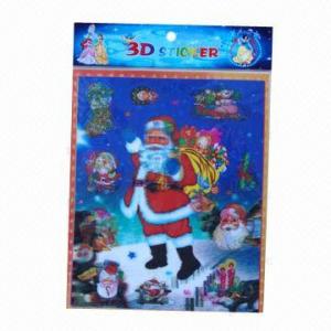Wholesale Christmas decoration 3D stickers/lenticular stickers, available in various sizes/colors, non-toxic from china suppliers