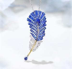 Wholesale Brooch Sapphire Virgo Necklace 0.25ct Diamond Feather Pendant from china suppliers
