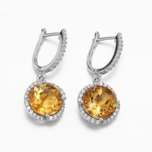 Wholesale OEM 925 Sterling Silver Gemstone Earrings Citrine Earrings Rhodium Plated from china suppliers