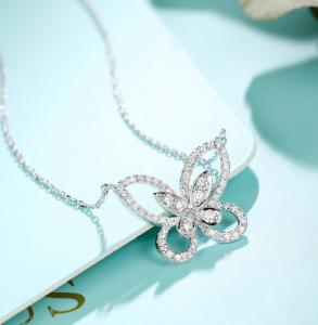 Wholesale 0.45ct 18K Gold Diamond Necklace 3.8g White Gold Diamond Butterfly Necklace from china suppliers