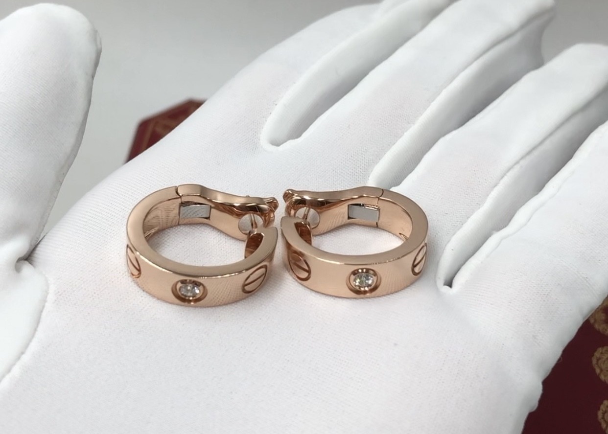 Wholesale Certified Cartier 18K Gold Diamond Earrings , Rose Gold Diamond Huggie Earrings from china suppliers