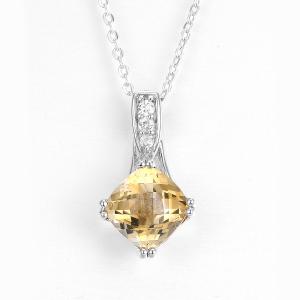 Wholesale Cushion Yellow Gold Citrine Pendant 3.0g Birthstone Charm Necklace For Grandma from china suppliers