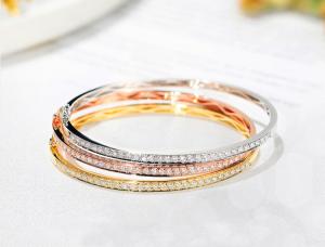 Wholesale 3.0mm 18K Gold Diamond Bangle 1.00ct 18K Tri Color Bracelet from china suppliers