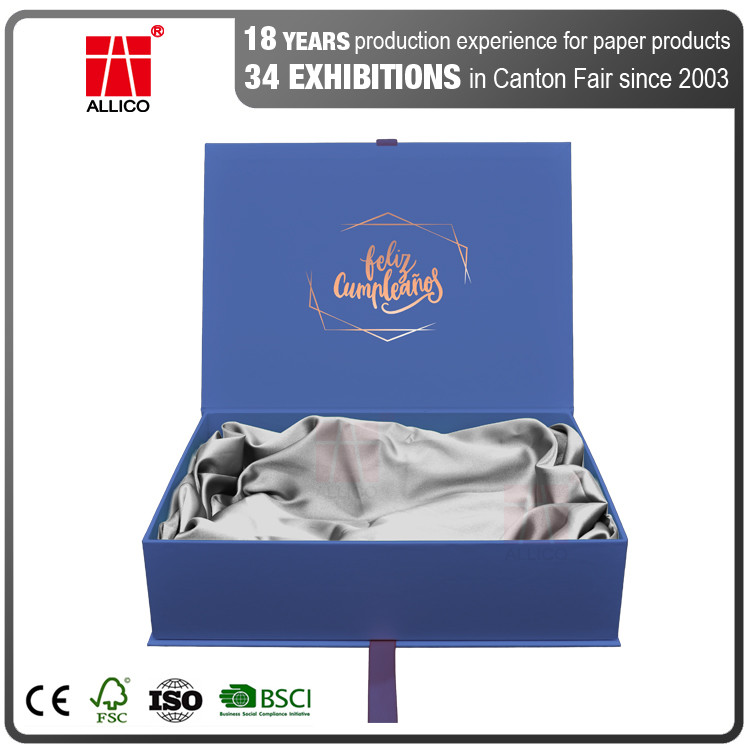Wholesale Blue Gold Foil Logo Hair Extension Packaging Boxes Ribbon Closure from china suppliers