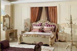 Luxury Classic Bedroom Furniture Bed sets Golden painting Wood and high end of fabric Headboard factory direct Price