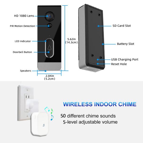 Night Vision Camera 1080P HD IP65 Waterproof Improved Motion Detection Wifi Video Doorbell