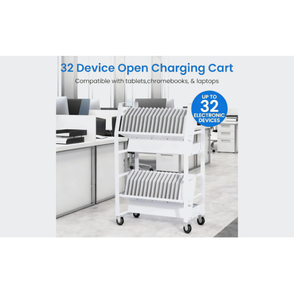 32 Device Tablet & Laptop Charging Cart With Adjustable Slots | Secure Mobile Charging Station