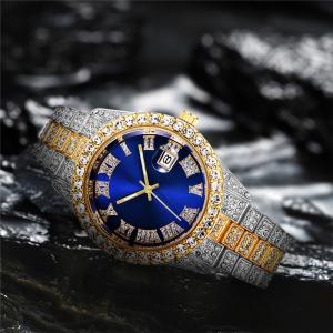 Luxury Custom Bling Hip Hop Fully Iced Out Watches Silver Gold Blue Dial Men