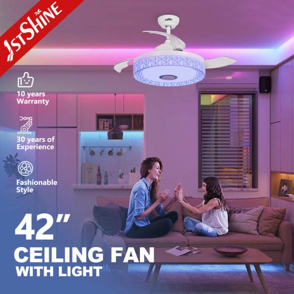 DC Motor Type 1stshine Retractable Blades Music Ceiling Fan With Speaker and