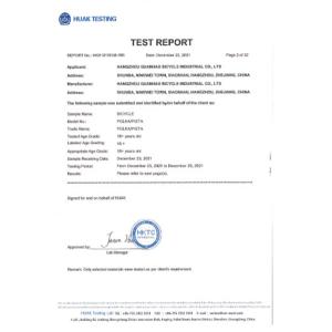 Hangzhou Guanhao Bicycle Industrial Co., Ltd. Certifications