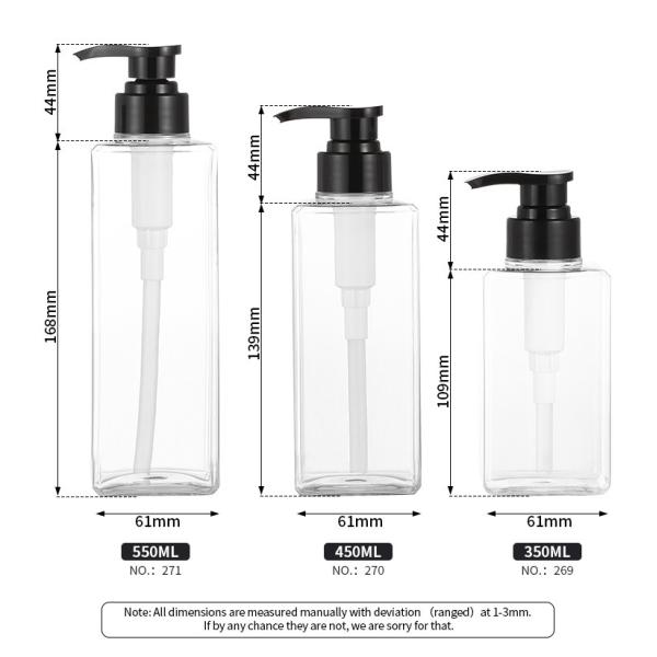 Recycled Square Clear Plastic Lotion Bottles With 44mm Pump 550ml