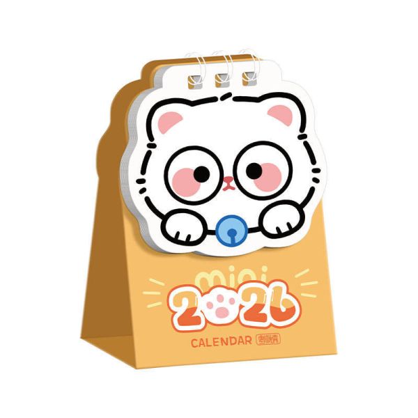 Cute Cat Cartoon Small Desk Calendar 2026 Creative Irregular Shape Mini Standing Desktop Calendar Student Gift Office Decor