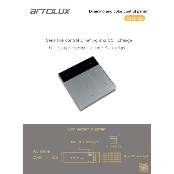 Modern Glass PC Wireless Sensor Switch 4 Gang Dimmer Switch 2.4Ghz Radio Frequency