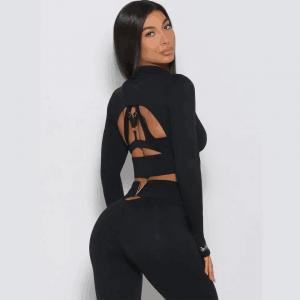 China                  Wholesale 3 Piece Sportswear Long Sleeve Crop Top Pant Yoga Workout Set Women Clothing Active Wear Gym Fitness Sets              on sale