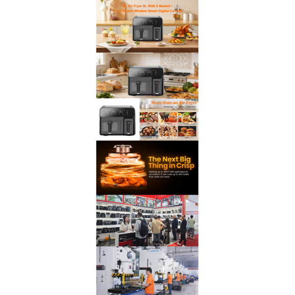 Dual Basket Air Fryer Visible Transparent Window Two Zone Technology