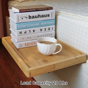Sustainable Bamboo Bedside Shelf with Mobile Phone Tablet Holder 38x26x2.5cm