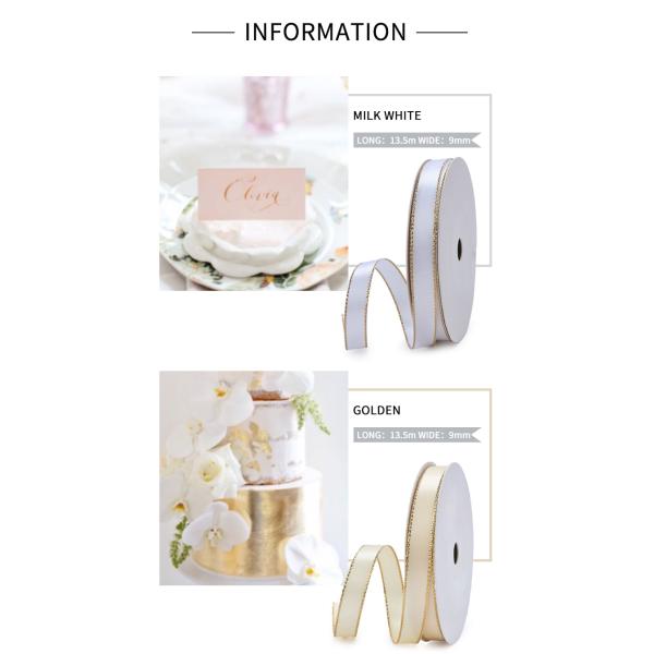 100% Polyester Single Side Ribbon Sequin for Gift Packing Gold/Silver Edged Satin Ribbon