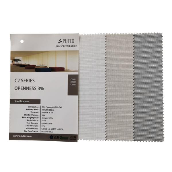 White Beige Grey 3% Openness 30% Polyester And 70% PVC Solar Screen Roller Blinds Fabrics