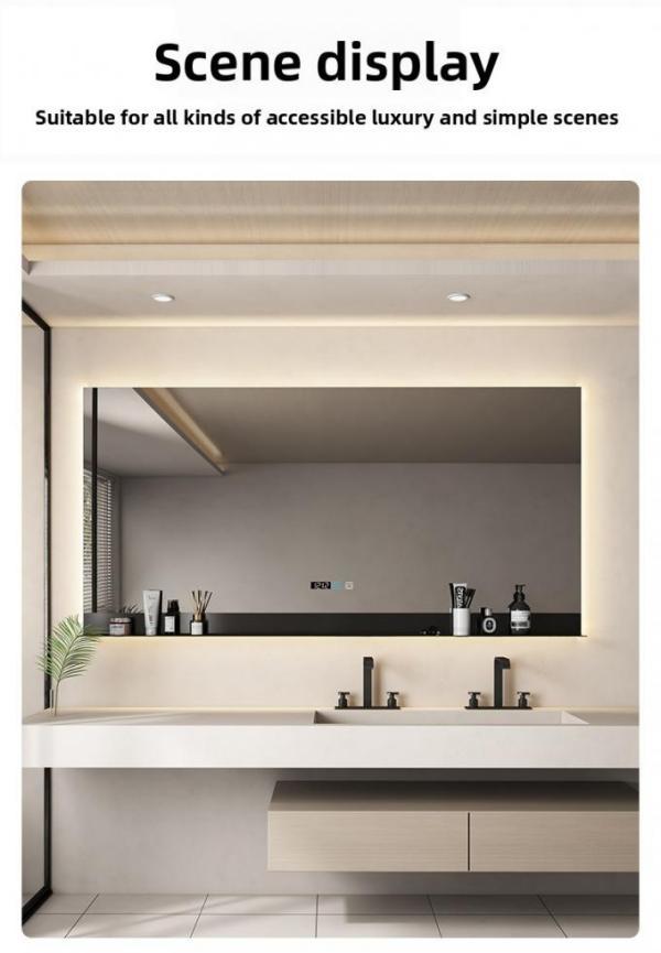 Modern Large Rectangle Metal Frame Mounted Mirror Shelf Touch Switch IP44 Design Style Lights Hotel Use Apartment Villa 3-Year