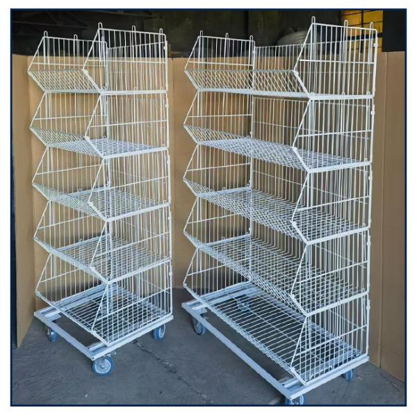 Customized Supermarket Rolling Metal Wire Container Promotion Mesh Cage With Wheels
