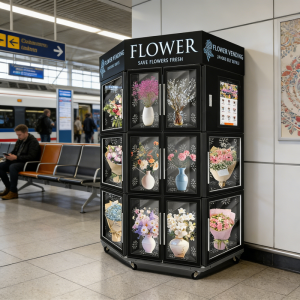 Haloo flower vending machine with SDK function, stainless steel body with cooling and humidification system