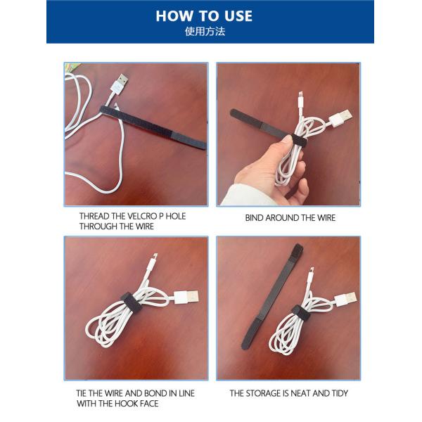 Black Back To Back Hook And Loop P Shaped Hook And Loop Tape For Data Cable And Computer Cable