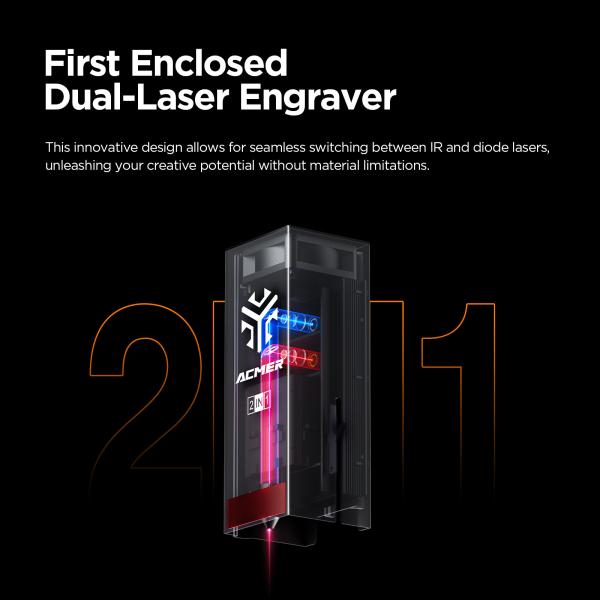Fiber 2W & 10W Diode Enclosed Dual Laser Engraver Without Material Limitations 400*400 Working Area